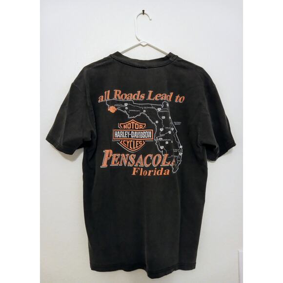 Vintage Harley-Davidson Tee Pensacola Florida Back Hit USA Biker Graphic SZ L - Picture 2 of 9